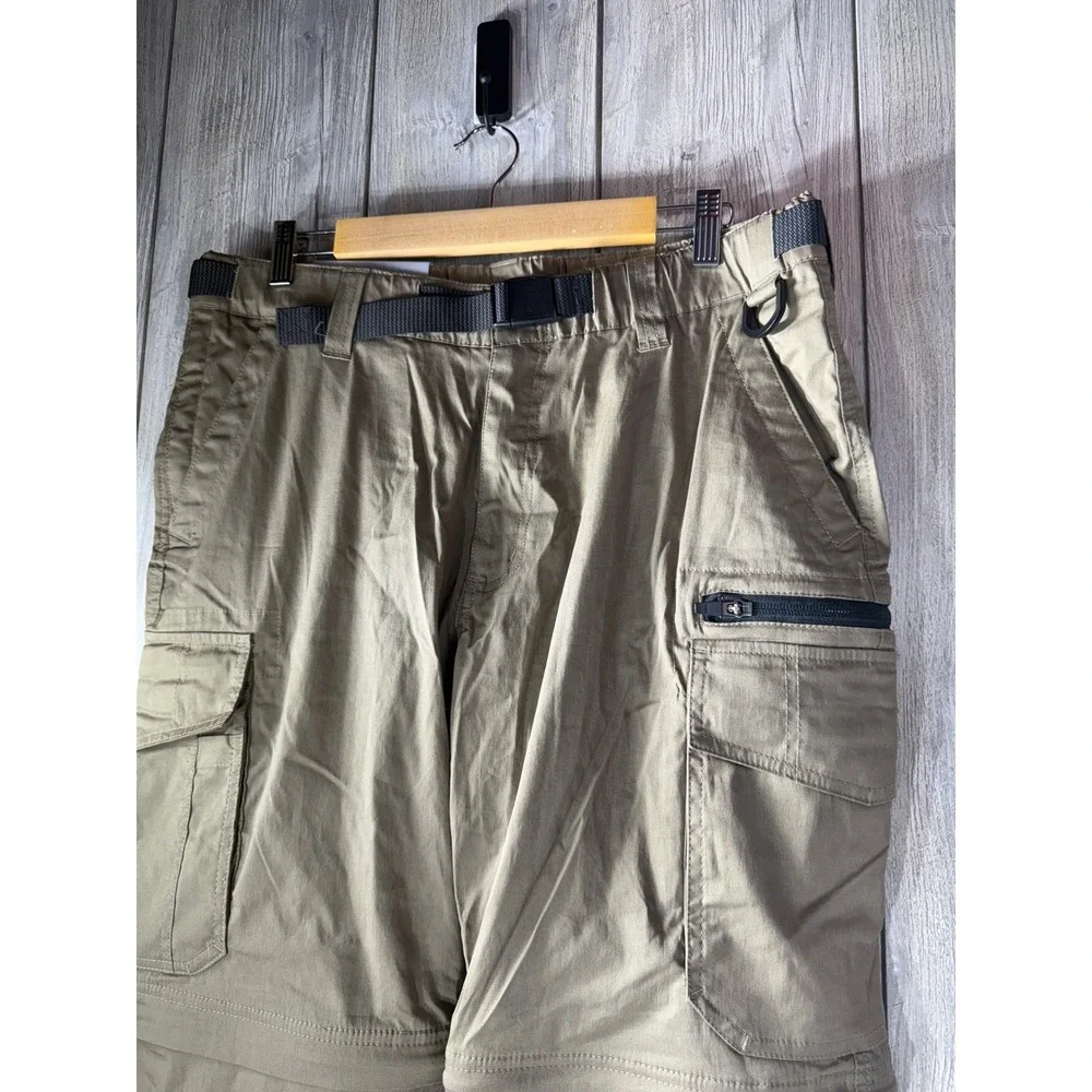 BC Clothing Mens Convertible Cargo Pants Khaki Tan Stretch Hiking Zip Off L x 30